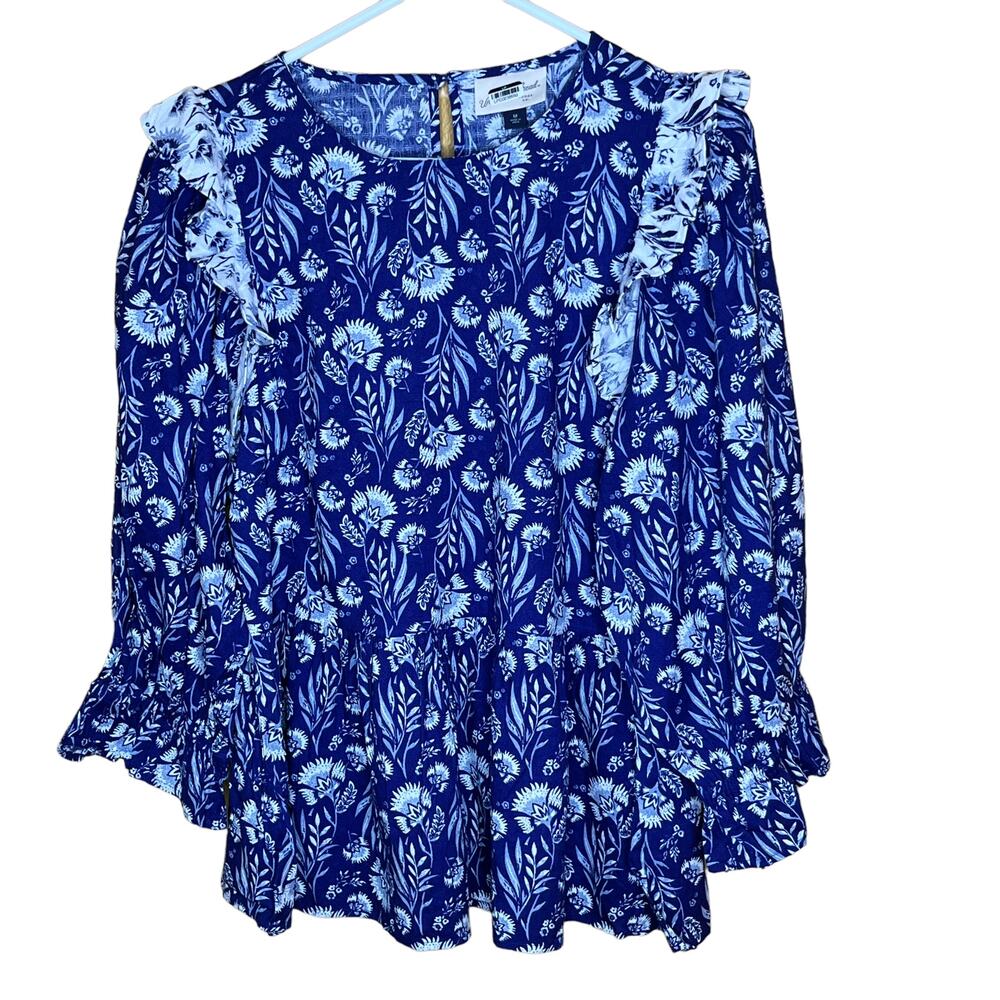 Universal Thread Shirt Blue Cottage Core Floral Ruffle New M
